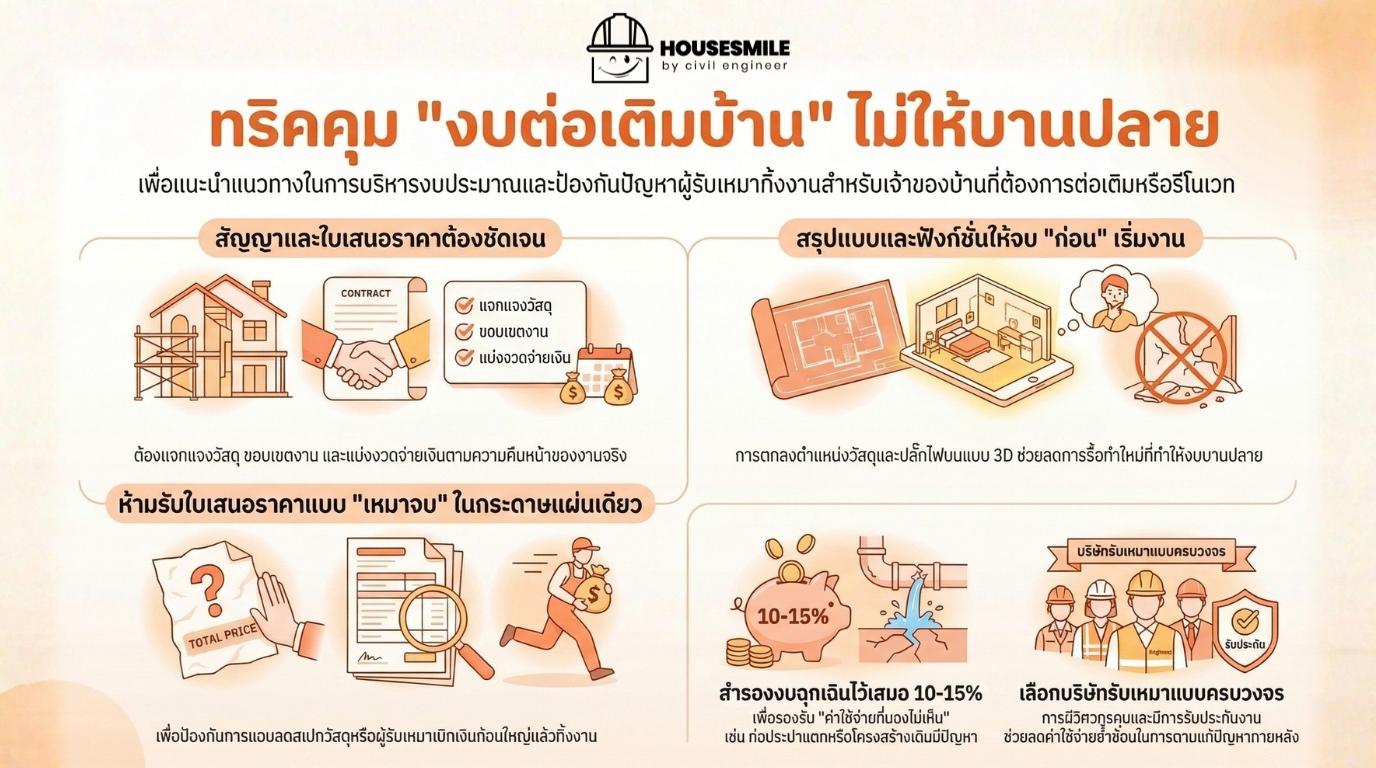 ทริคคุม งบต่อเติมบ้าน ไม่ให้บานปลาย